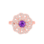Amethyst Gemstone & Diamond Solid 14k Rose Gold Ring
