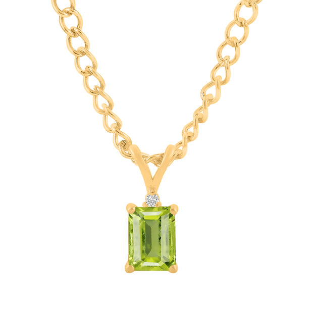 Peridot Gemstone & Diamond Solid 14k Yellow Gold Pendant