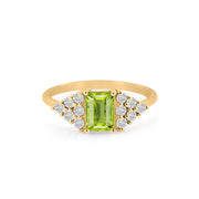 Peridot Gemstone & Diamond Solid 14k Yellow Gold Ring