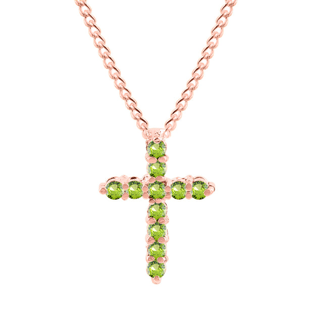 Peridot Gemstone Solid 14k Rose Gold Cross  Pendant