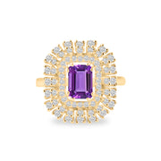 Amethyst Gemstone & Diamond Solid 14k Yellow Gold Ring