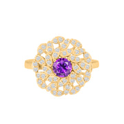 Amethyst Gemstone & Diamond Solid 14k Yellow Gold Ring