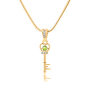 Peridot Gemstone & Diamond Solid 14k Yellow Gold Key Pendant