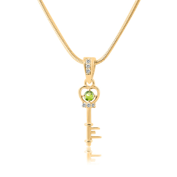Peridot Gemstone & Diamond Solid 14k Yellow Gold Key Pendant