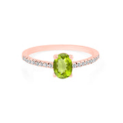 Peridot Gemstone & Diamond Solid 14k Rose Gold Ring