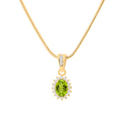 Peridot Gemstone & Diamond Solid 14k Yellow Gold Pendant