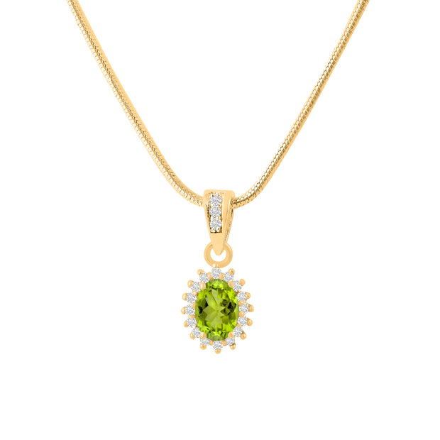 Peridot Gemstone & Diamond Solid 14k Yellow Gold Pendant