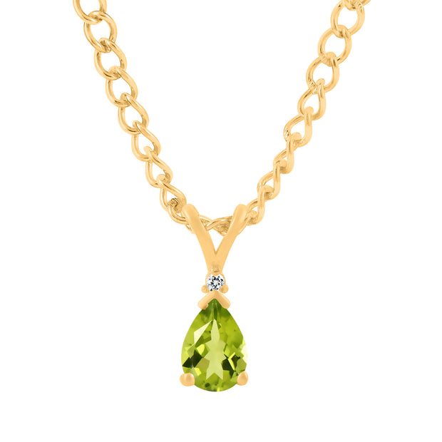 Peridot Gemstone & Diamond Solid 14k Yellow Gold Pendant