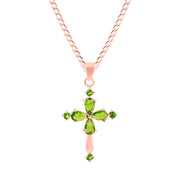 Peridot Gemstone Solid 14k Rose Gold Cross Pendant