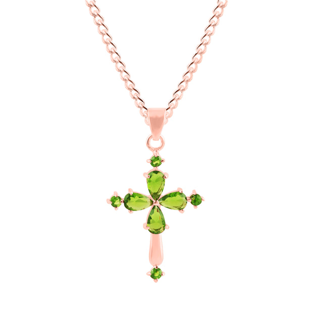 Peridot Gemstone Solid 14k Rose Gold Cross Pendant