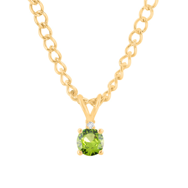 Peridot Gemstone & Diamond Solid 14k Yellow Gold Pendant