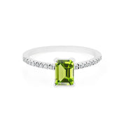 Peridot & Diamond Gemstone Solid 14k White Gold Ring