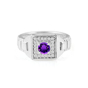Amethyst Gemstone & Diamond Solid 14k White Gold Ring