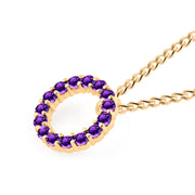 Amethyst Gemstone Solid 14k Yellow Gold Round Ring Pendant