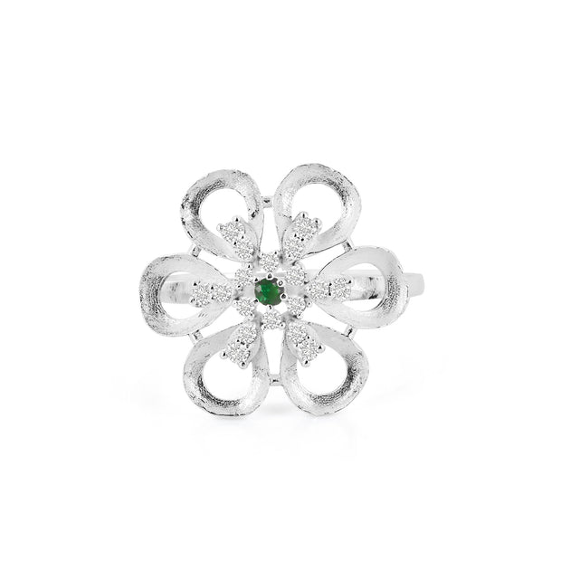 Emerald Gemstone & Diamond Solid 14k White Gold Ring