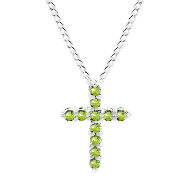 Peridot Gemstone Solid 925 Sterling Silver Cross Pendant
