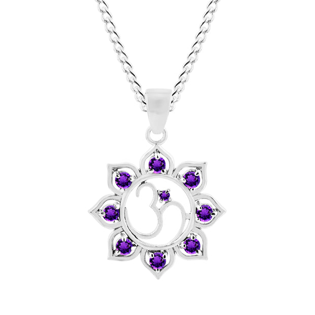Amethyst Gemstone Solid 925 Sterling Silver OM Pendant