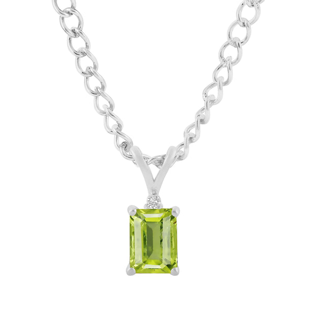 Peridot Gemstone & Diamond Solid 14k White Gold Pendant