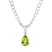 Peridot Gemstone & Diamond Solid 14k White Gold Pendant