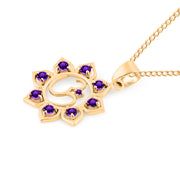 Amethyst Gemstone Solid 14k Yellow Gold OM Pendant