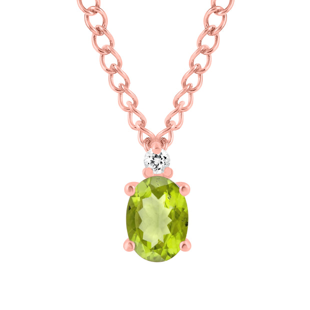 Peridot Gemstone & Diamond Solid 14k Rose Gold Pendant