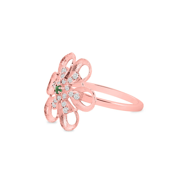 Emerald Gemstone & Diamond Solid 14k Rose Gold Ring