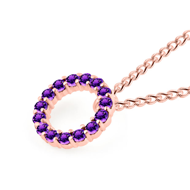 Amethyst Gemstone Solid 14k Rose Gold Round Ring Pendant
