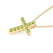 Peridot Gemstone Solid 14k Yellow Gold Cross Pendant