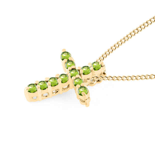 Peridot Gemstone Solid 14k Yellow Gold Cross Pendant