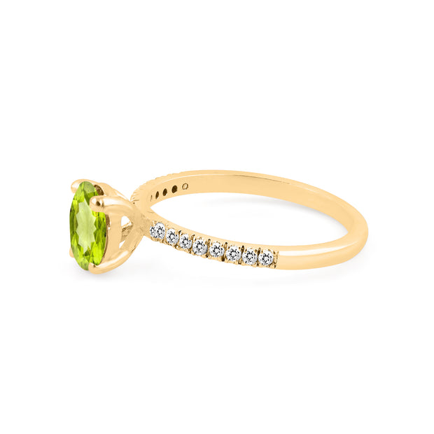Peridot Gemstone & Diamond Solid 14k Yellow Gold Ring