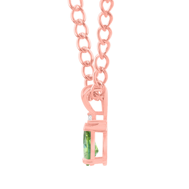 Peridot Gemstone & Diamond Solid 14k Rose Gold Pendant