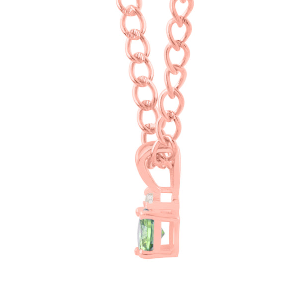 Peridot Gemstone & Diamond Solid 14k Rose Gold Pendant