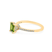 Peridot & Diamond Gemstone Solid 14k Yellow Gold Ring