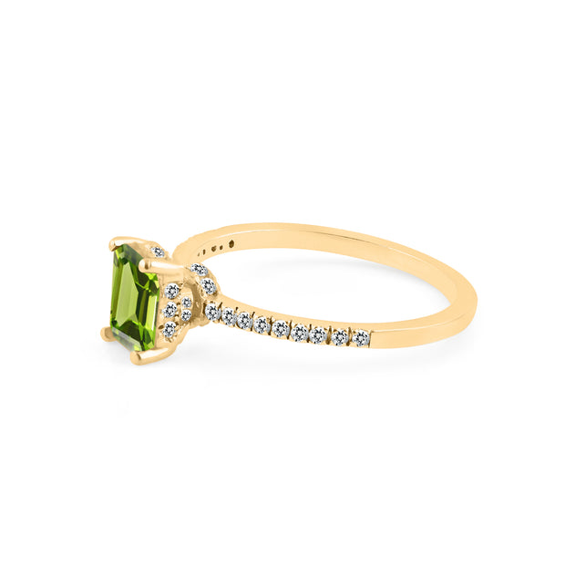 Peridot & Diamond Gemstone Solid 14k Yellow Gold Ring