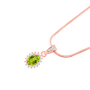 Peridot Gemstone & Diamond Solid 14k Rose Gold Pendant