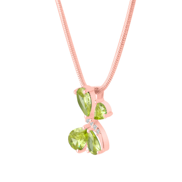 Peridot Gemstone & Diamond Solid 14k Rose Gold Pendant