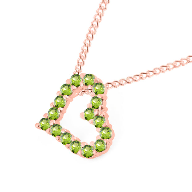 Peridot Gemstone Solid 14k Rose Gold Heart Pendant