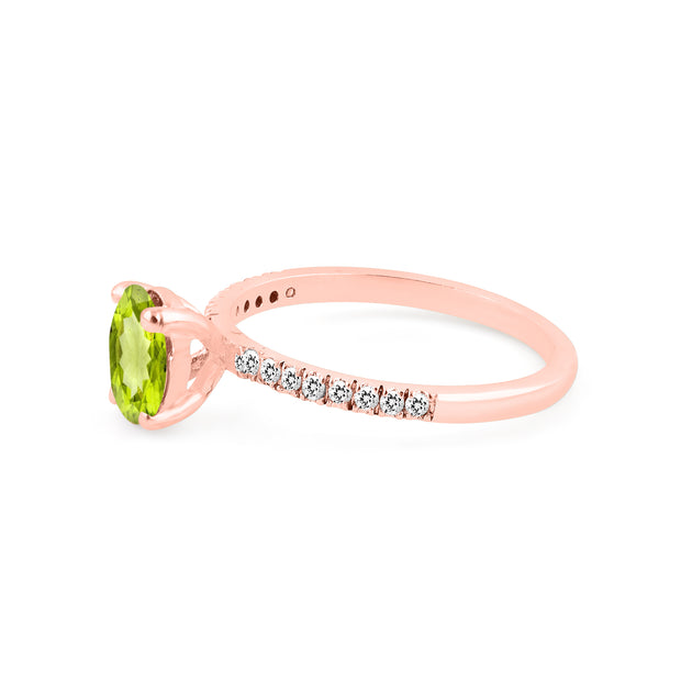 Peridot Gemstone & Diamond Solid 14k Rose Gold Ring