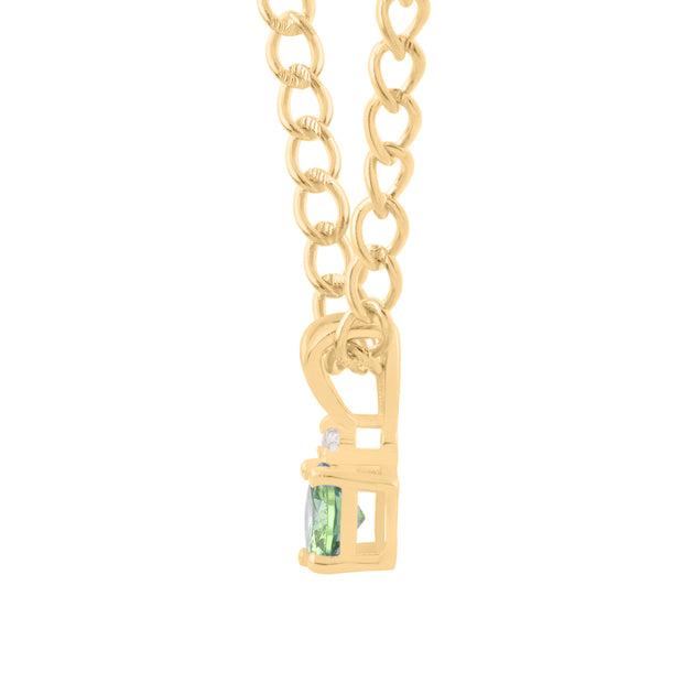 Peridot Gemstone & Diamond Solid 14k Yellow Gold Pendant