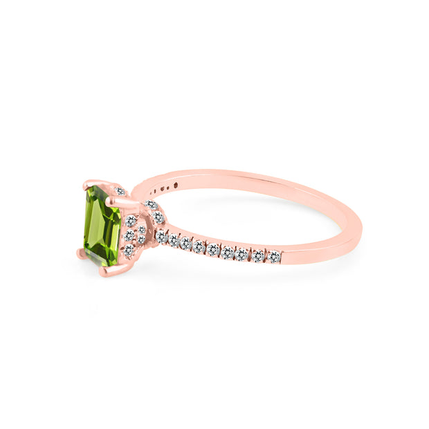 Peridot & Diamond Gemstone Solid 14k Rose Gold Ring