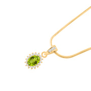Peridot Gemstone & Diamond Solid 14k Yellow Gold Pendant