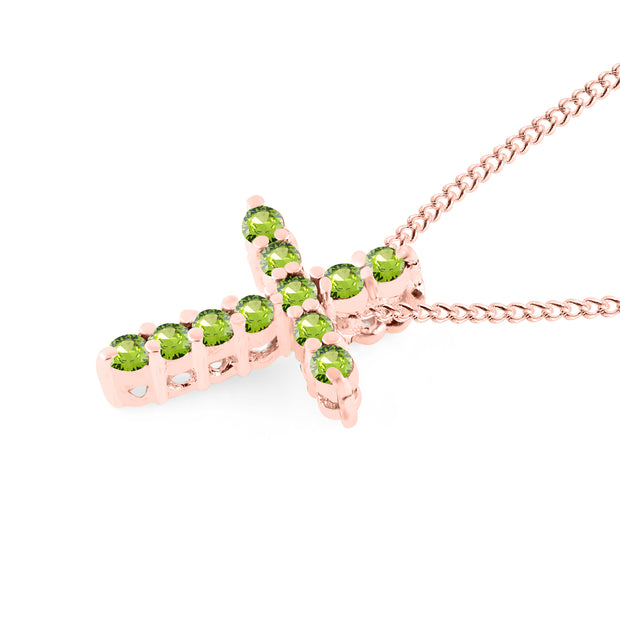 Peridot Gemstone Solid 14k Rose Gold Cross  Pendant