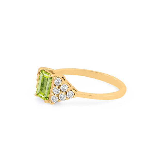 Peridot Gemstone & Diamond Solid 14k Yellow Gold Ring