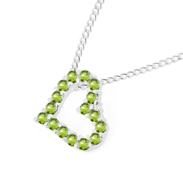 Peridot Gemstone Solid 14k White Gold Heart Pendant