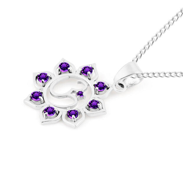 Amethyst Gemstone Solid 925 Sterling Silver OM Pendant
