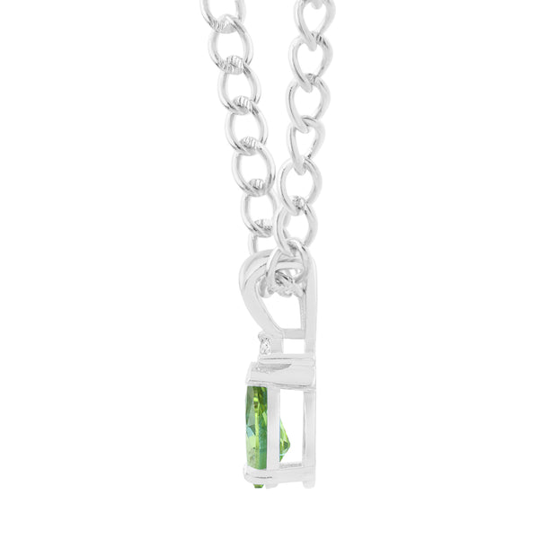 Peridot Gemstone & Diamond Solid 14k White Gold Pendant