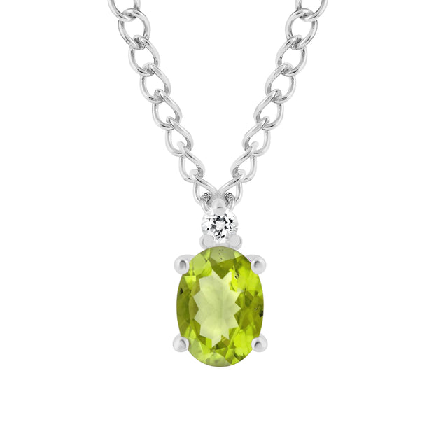 Peridot Gemstone & Diamond Solid 14k White Gold Pendant