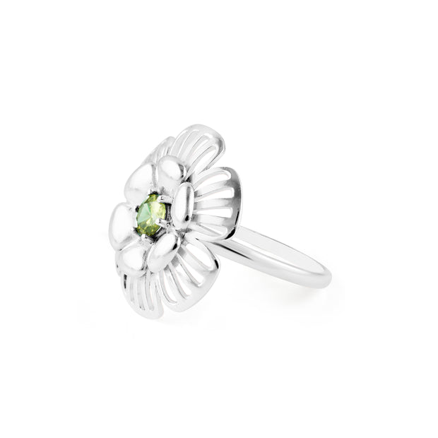 Peridot Gemstone Solid 14k White Gold Ring