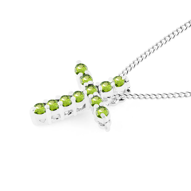 Peridot Gemstone Solid 925 Sterling Silver Cross Pendant