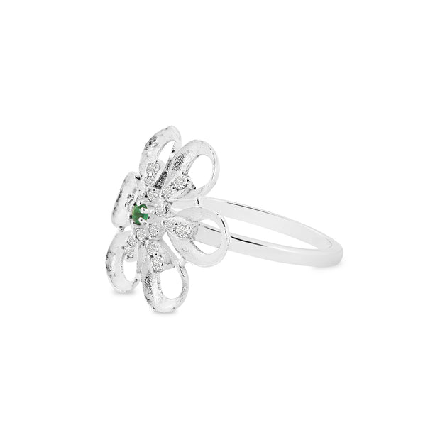 Emerald Gemstone & Diamond Solid 14k White Gold Ring